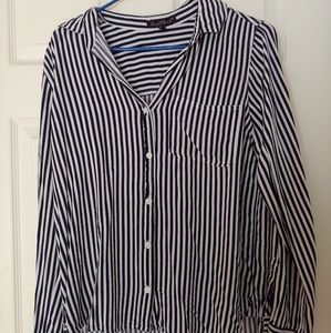 Navy blue and white striped button down
